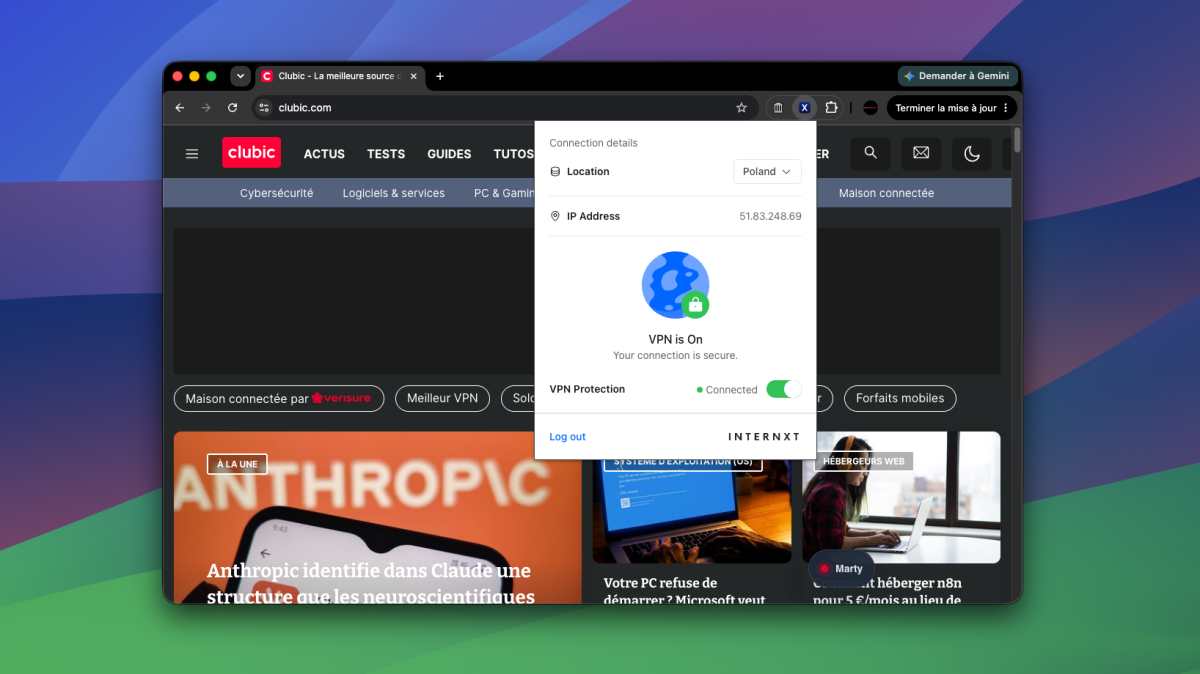 Avis Internxt VPN (2026), une extension pratique au premier abord, beaucoup moins à l’usage