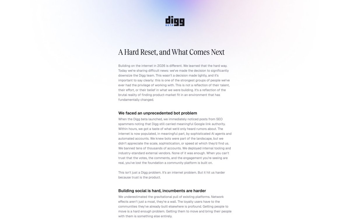 Envahi de bots IA, Digg (re)ferme ses portes au bout de 2 mois : ce que ça dit sur le web actuel