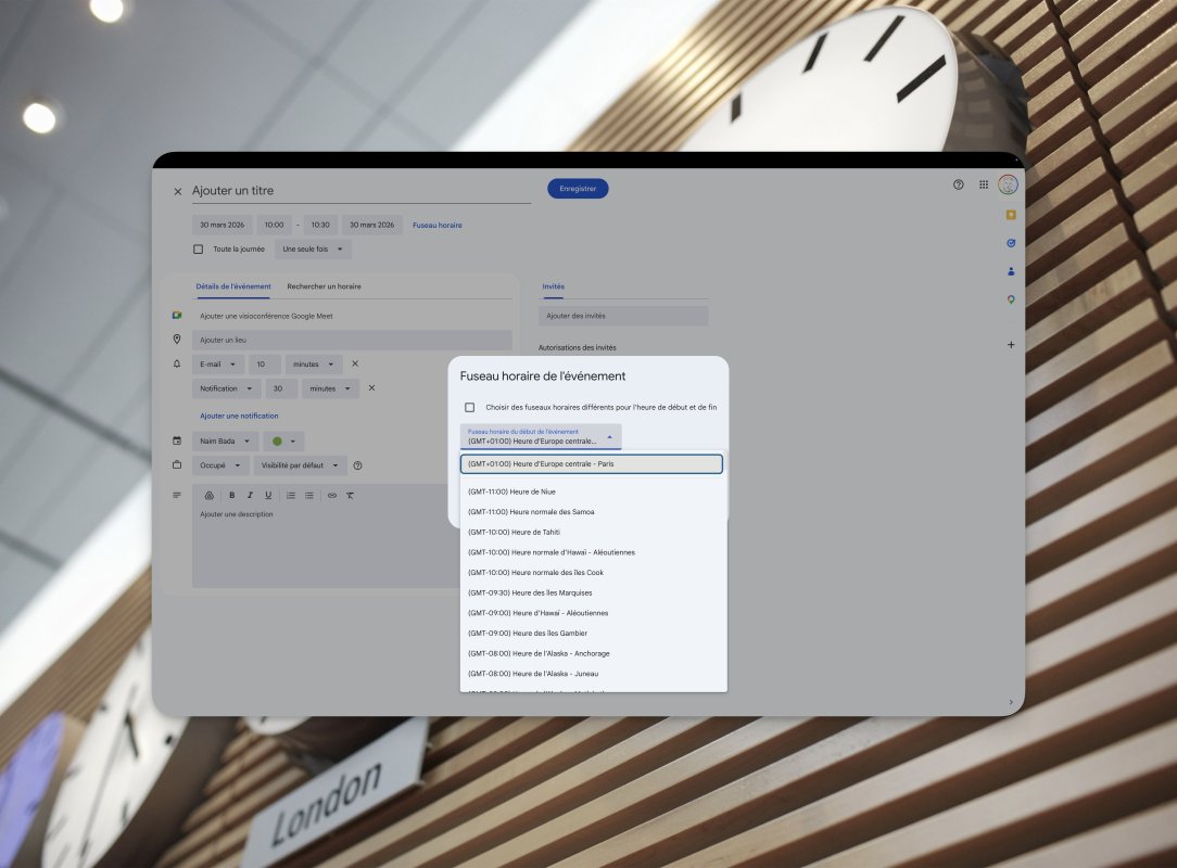 Google Calendar aide enfin les télétravailleurs français à gérer plusieurs fuseaux en quelques frappes