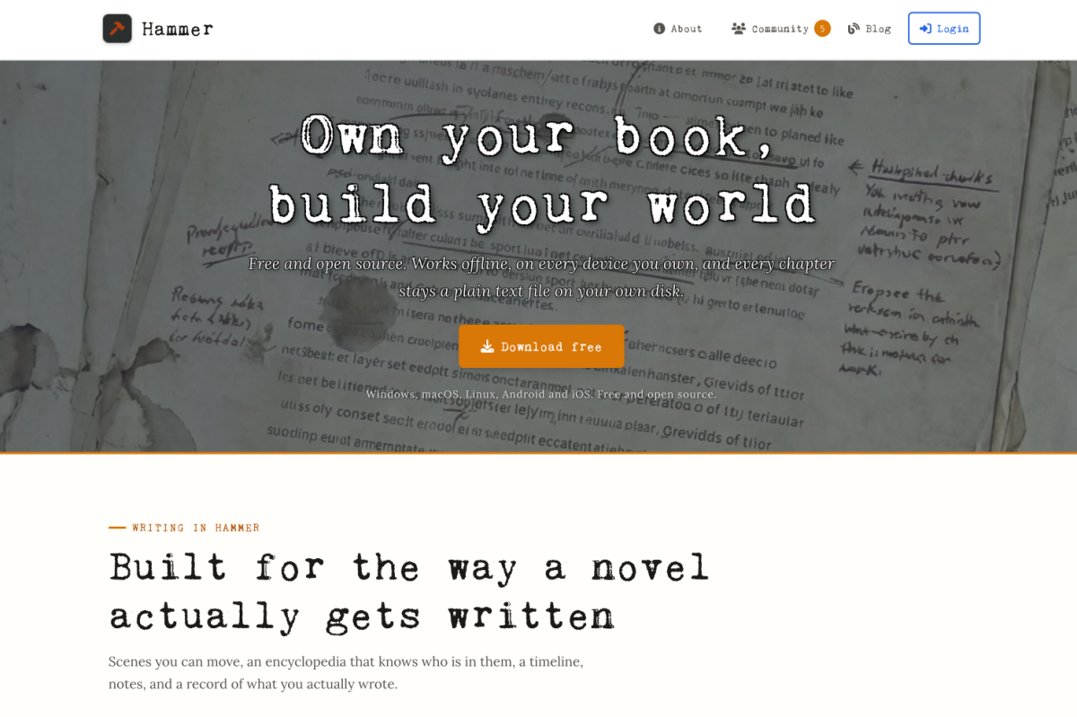 Hammer - Votre roman en fichiers texte, pas dans le cloud
