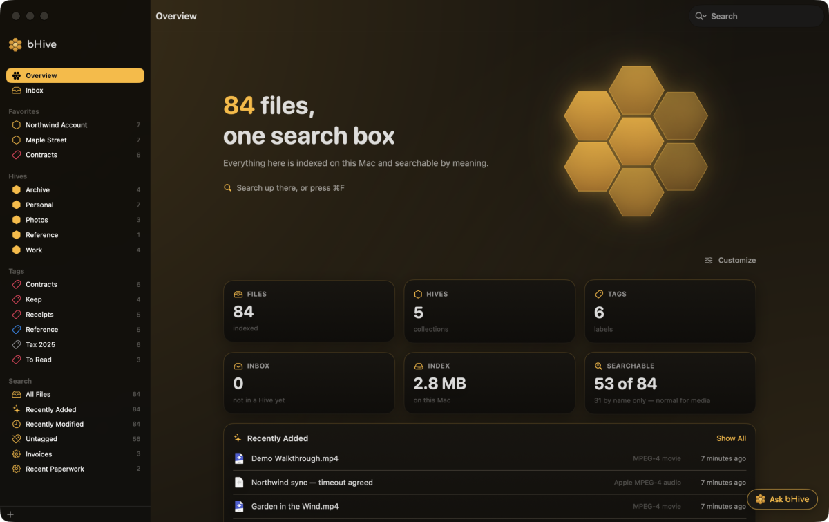Interroger ses fichiers Mac en local, sans cloud, avec bHive