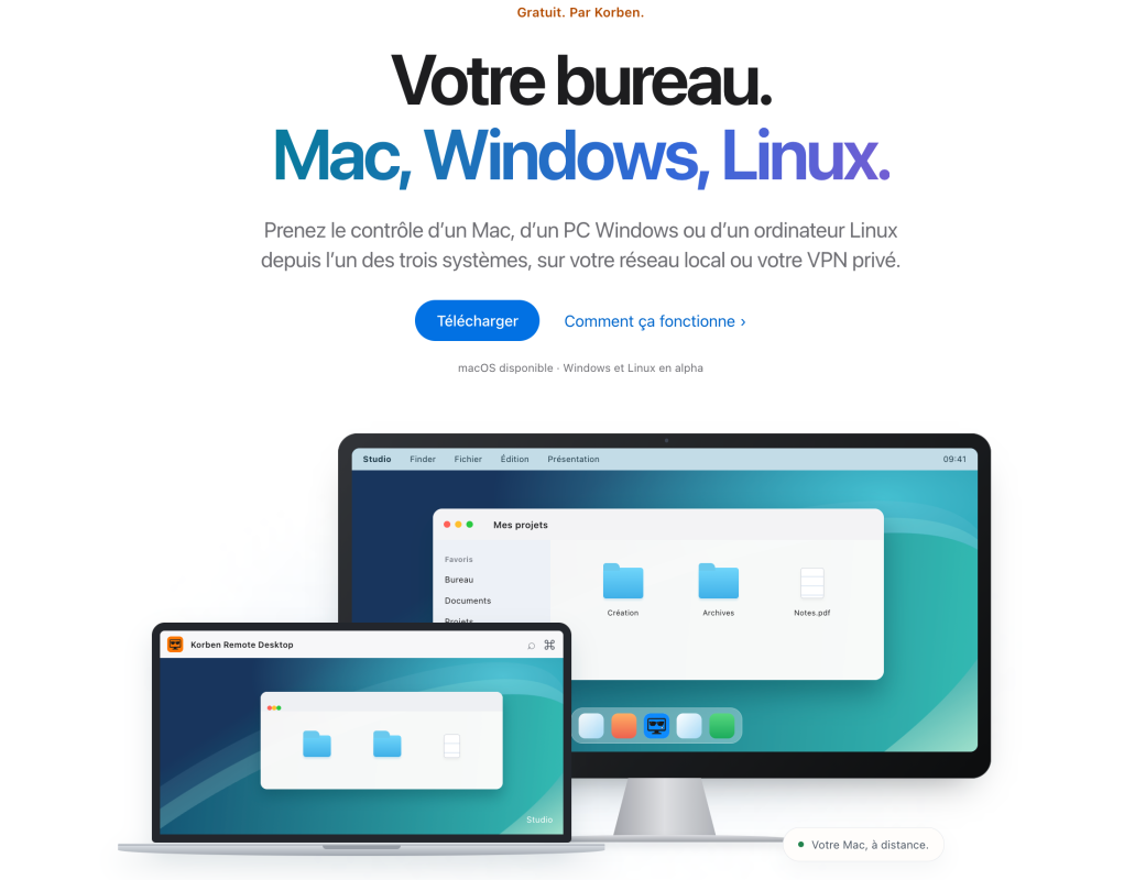 Korben Remote Desktop - Contrôlez votre Mac à distance gratuitement