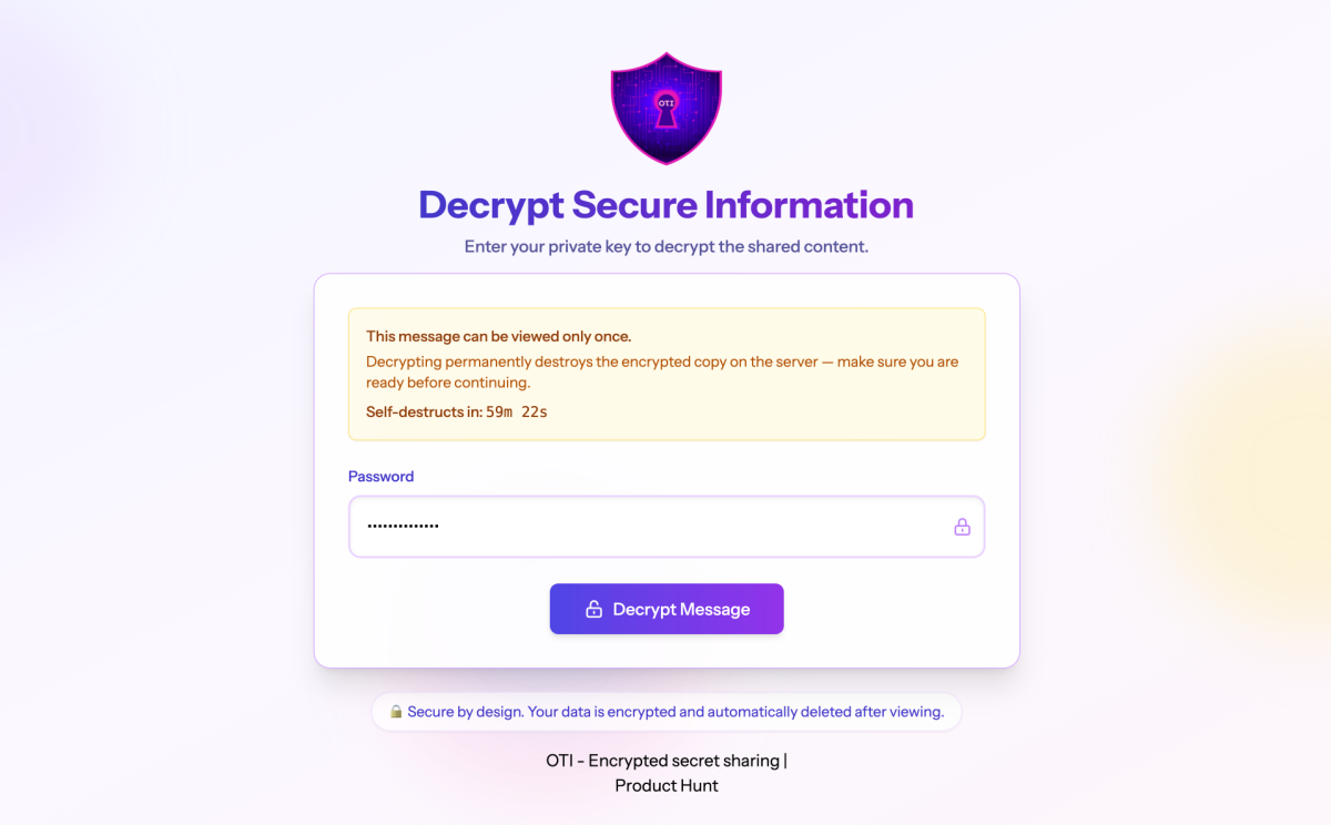 OTI - Le lien à usage unique que les bots ne crament plus