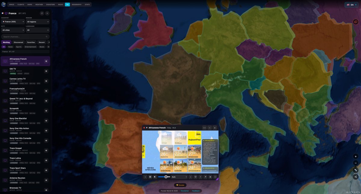 Pocket World - Avions, navires, radios et météo sur un globe 3D