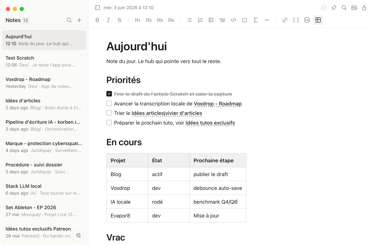 Scratch - Des notes markdown que votre IA peut éditer