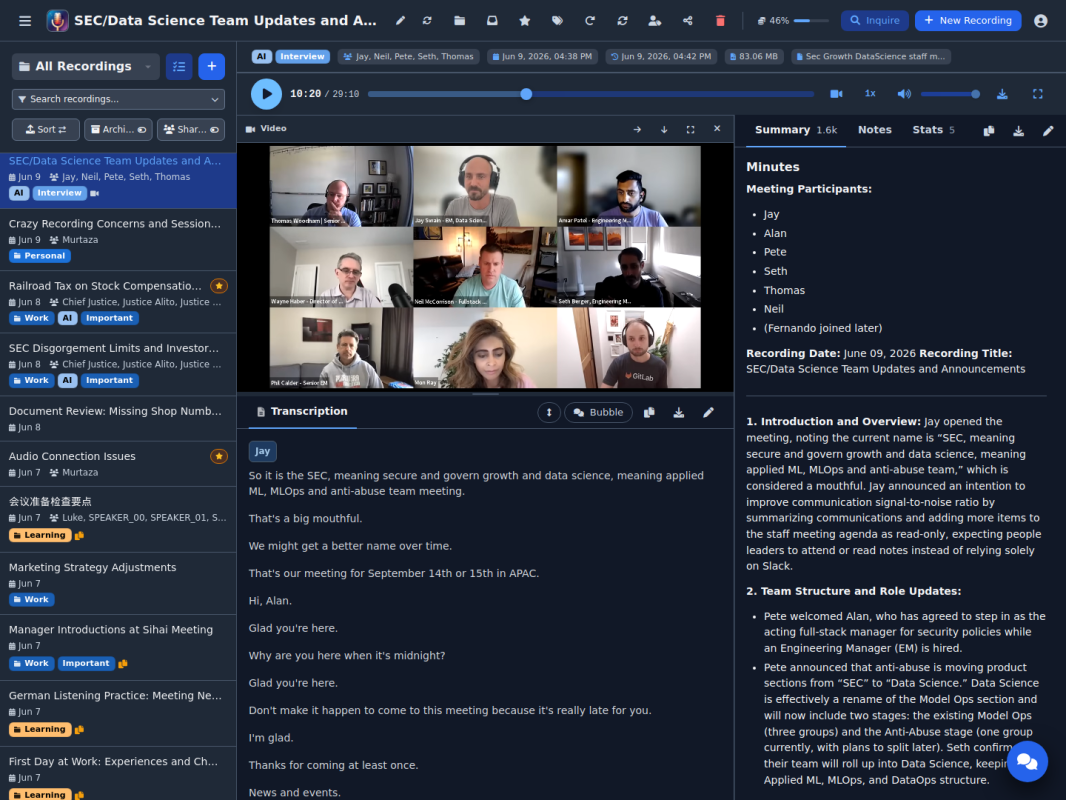 Speakr - Interrogez toutes vos réunions enregistrées