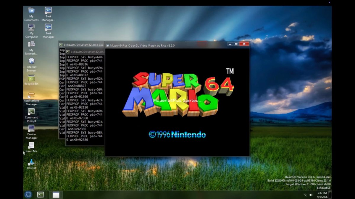 Super Mario 64 tourne sur un processeur ARM (avec ReactOS)