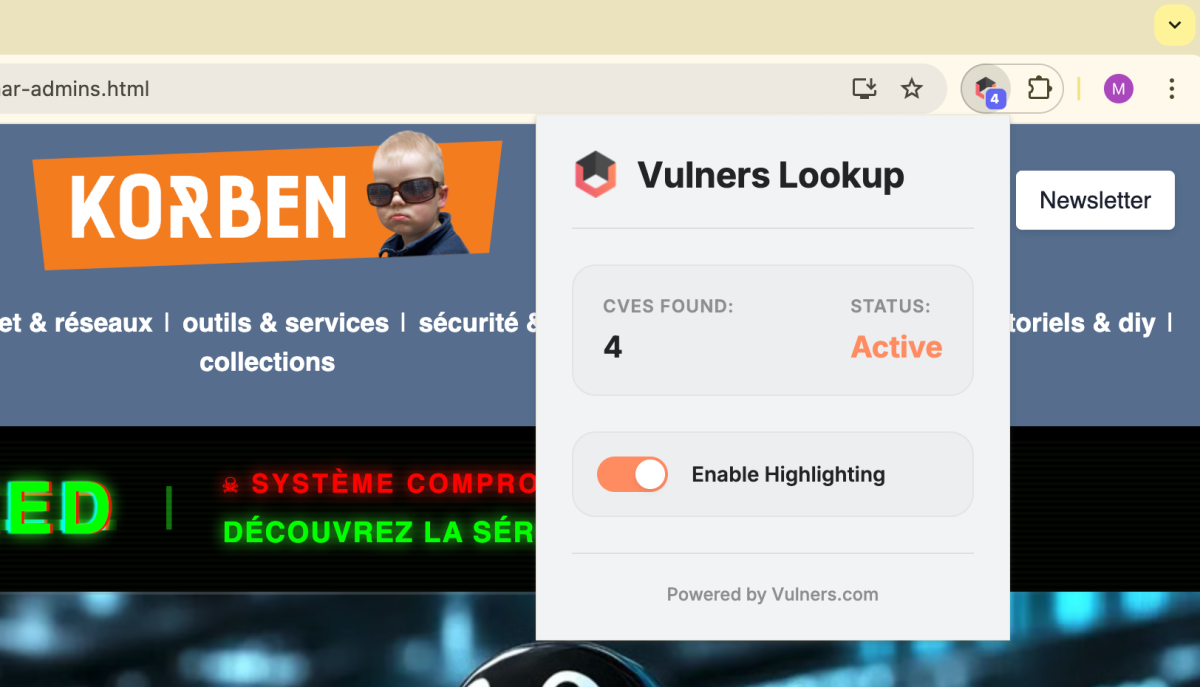 Vulners Lookup transforme votre navigateur en catalogue de vulnérabilités