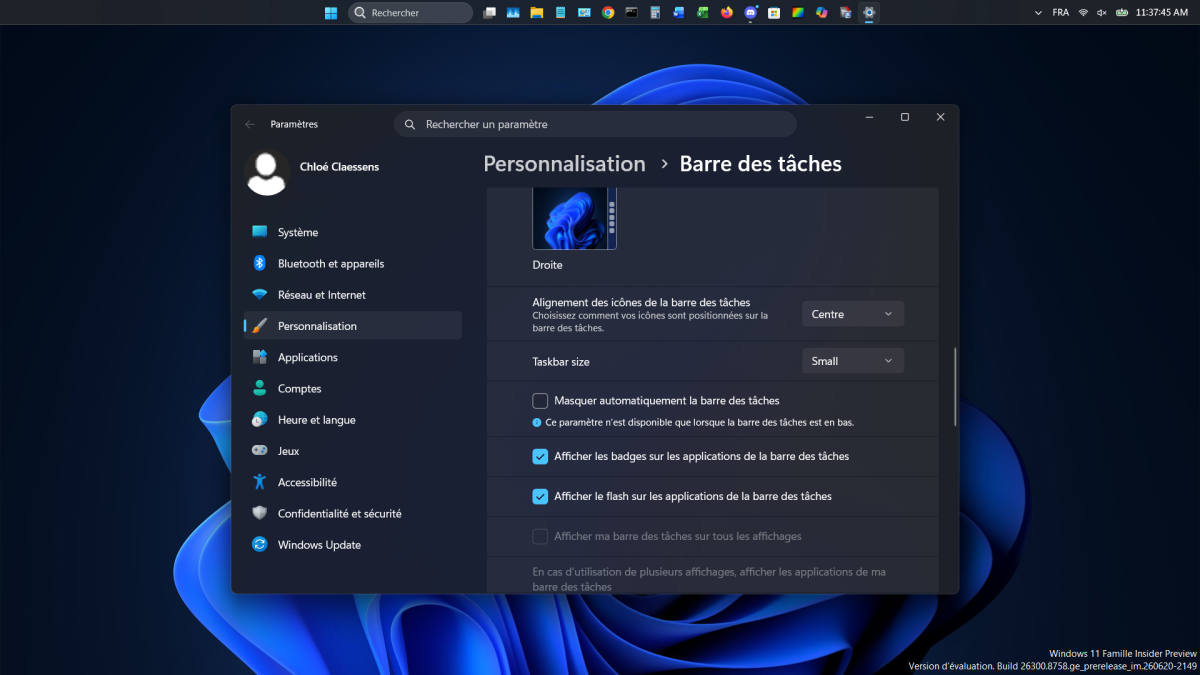 Barre des tâches Windows 11 : testez la nouvelle option compacte